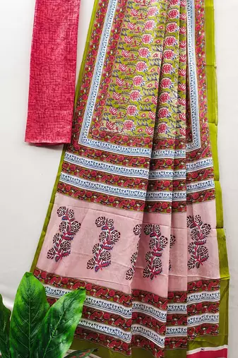 Ajrakh fancy hand block mulmul cotton sarees