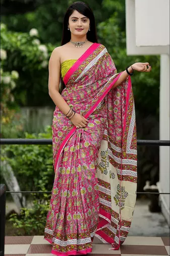 Ajrakh fancy hand block mulmul cotton sarees