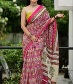 Ajrakh fancy hand block mulmul cotton sarees
