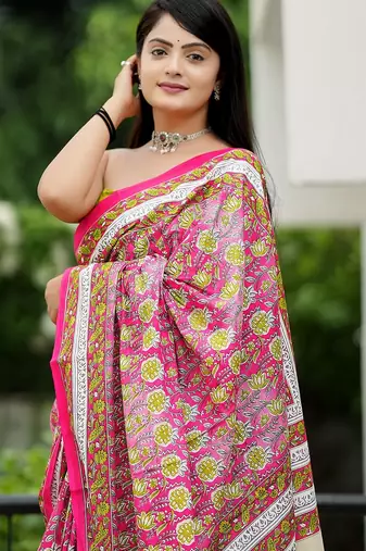 Ajrakh fancy hand block mulmul cotton sarees