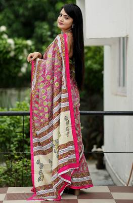 Ajrakh fancy hand block mulmul cotton sarees 3