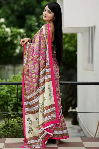 Ajrakh fancy hand block mulmul cotton sarees