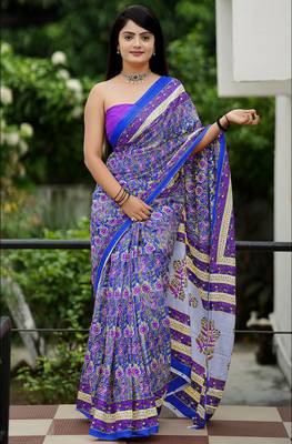 Ajrakh fancy hand block mulmul cotton sarees 1