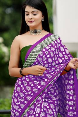 Ajrakh fancy hand block mulmul cotton sarees 2