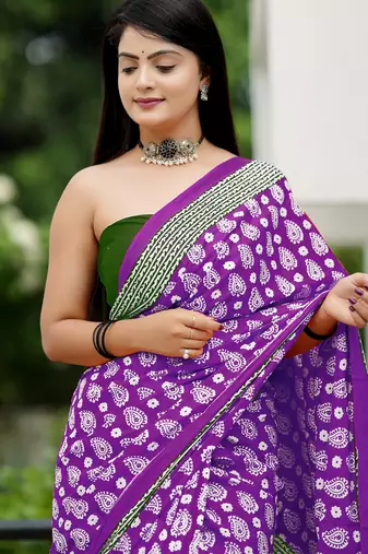 Ajrakh fancy hand block mulmul cotton sarees