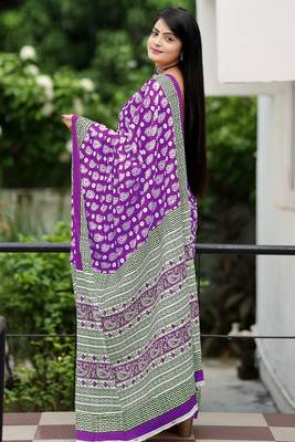 Ajrakh fancy hand block mulmul cotton sarees 3