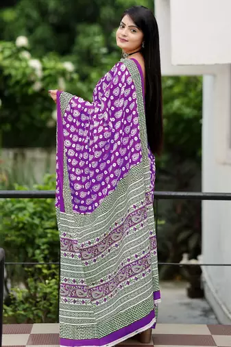 Ajrakh fancy hand block mulmul cotton sarees