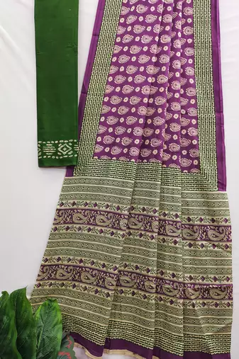 Ajrakh fancy hand block mulmul cotton sarees
