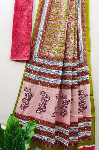Ajrakh fancy hand block mulmul cotton sarees