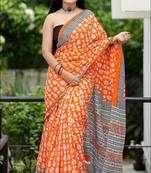 Ajrakh fancy hand block mulmul cotton sarees