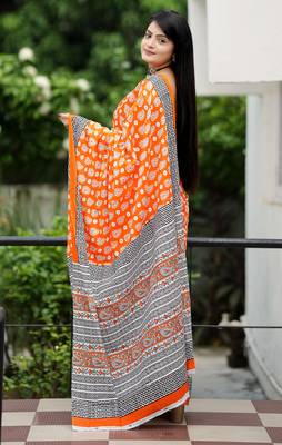 Ajrakh fancy hand block mulmul cotton sarees 3