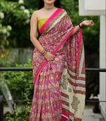 Ajrakh fancy hand block mulmul cotton sarees