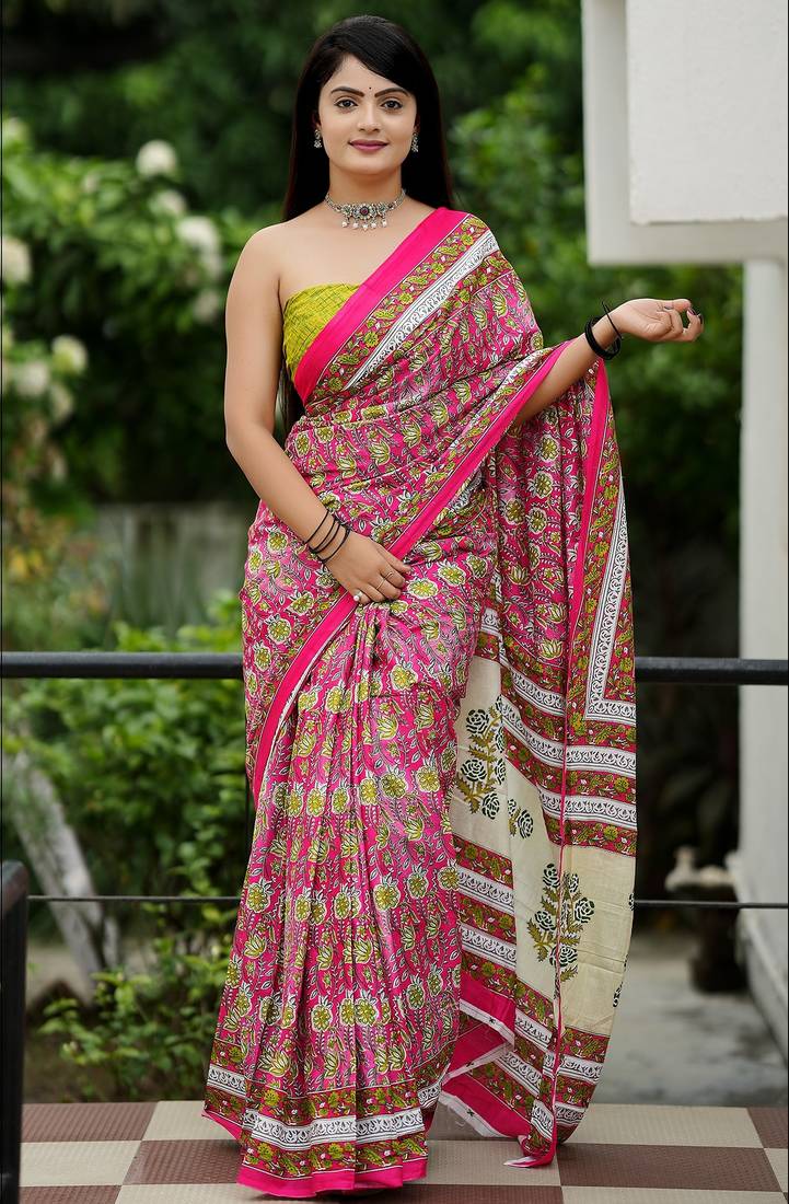 Ajrakh fancy hand block mulmul cotton sarees