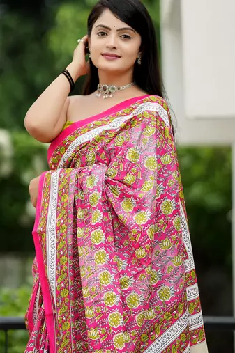 Ajrakh fancy hand block mulmul cotton sarees