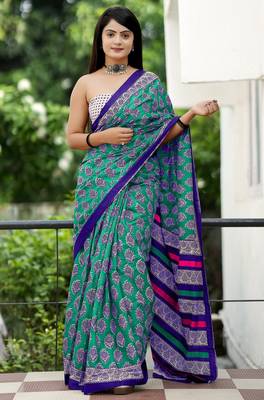 Ajrakh fancy hand block mulmul cotton sarees 1