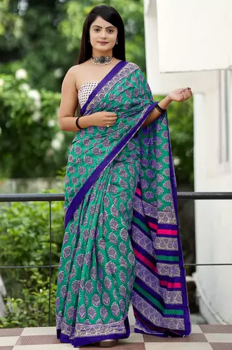 Ajrakh fancy hand block mulmul cotton sarees