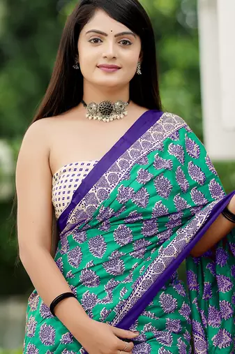 Ajrakh fancy hand block mulmul cotton sarees