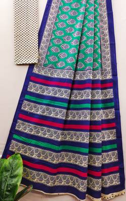 Ajrakh fancy hand block mulmul cotton sarees 4