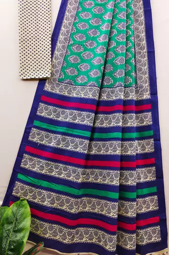 Ajrakh fancy hand block mulmul cotton sarees