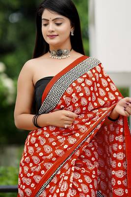 Ajrakh fancy hand block mulmul cotton sarees 2