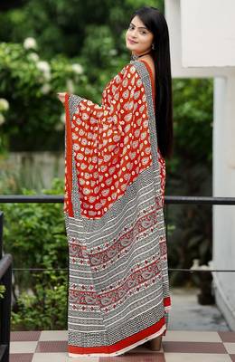 Ajrakh fancy hand block mulmul cotton sarees 3