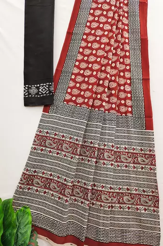 Ajrakh fancy hand block mulmul cotton sarees