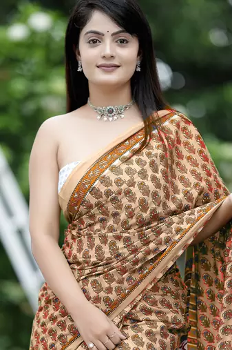 Ajrakh fancy hand block mulmul cotton sarees
