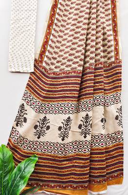 Ajrakh fancy hand block mulmul cotton sarees 4