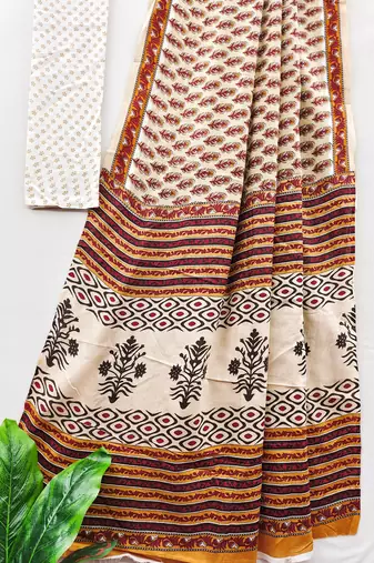 Ajrakh fancy hand block mulmul cotton sarees