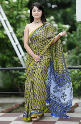 Ajrakh fancy hand block mulmul cotton sarees 1