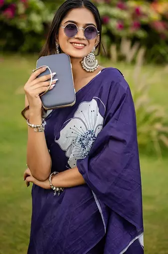Pure cotton hand  block print flower test sarees
