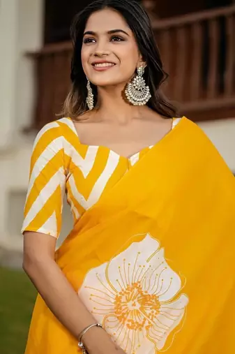 Pure cotton hand  block print flower test sarees