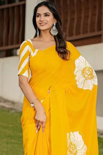 Pure cotton hand  block print flower test sarees