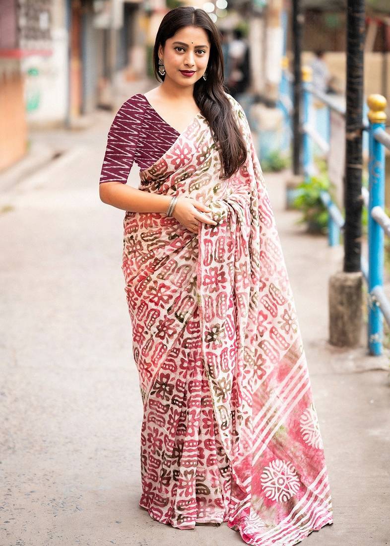 Bagru block print  mulmul cotton sarees