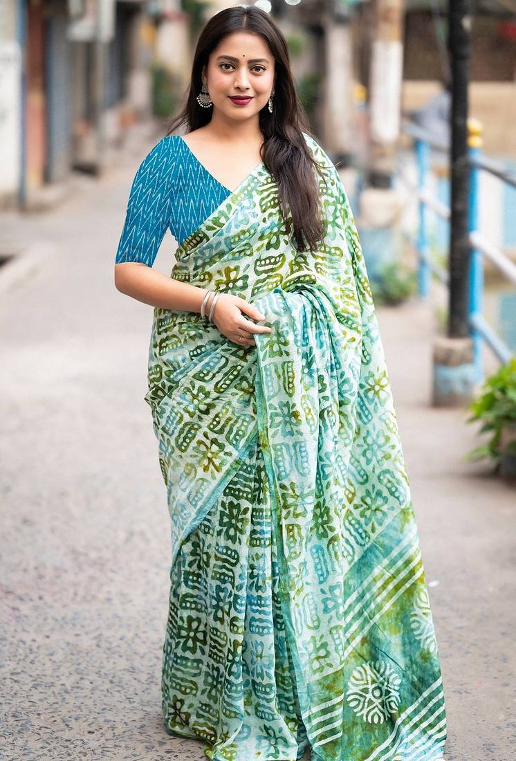 Bagru block print  mulmul cotton sarees
