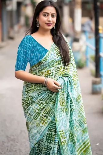 Bagru block print  mulmul cotton sarees
