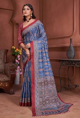 Ajrakh fancy hand block mulmul cotton sarees 3