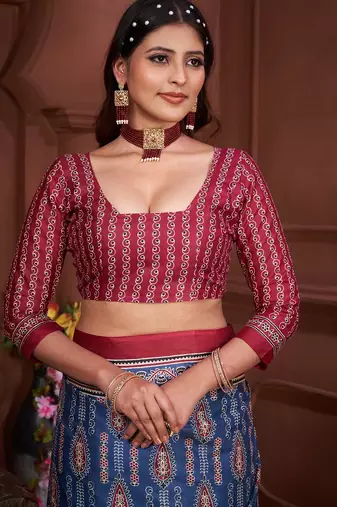 Ajrakh fancy hand block mulmul cotton sarees