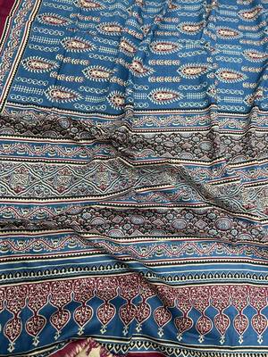 Ajrakh fancy hand block mulmul cotton sarees 5