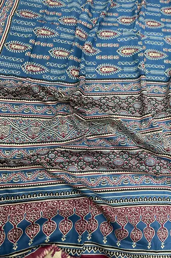 Ajrakh fancy hand block mulmul cotton sarees