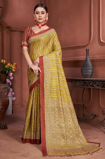 Ajrakh fancy hand block mulmul cotton sarees