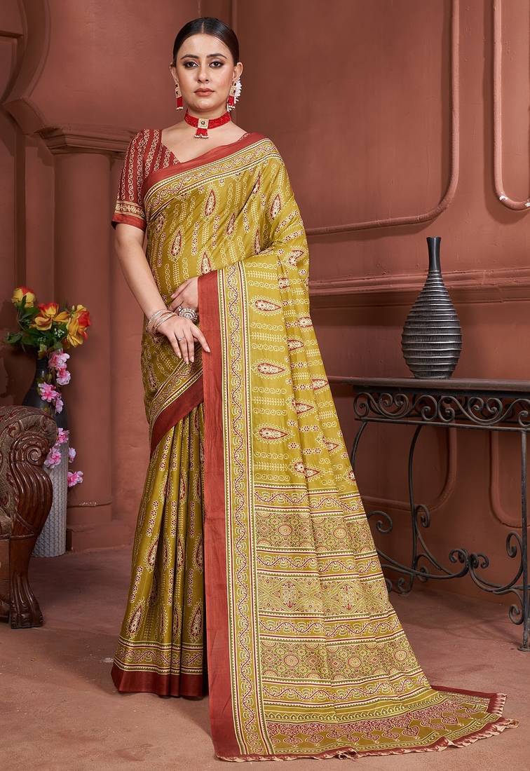 Ajrakh fancy hand block mulmul cotton sarees
