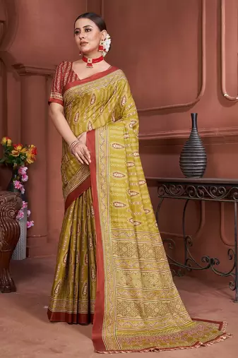 Ajrakh fancy hand block mulmul cotton sarees