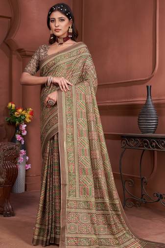 Ajrakh fancy hand block mulmul cotton sarees