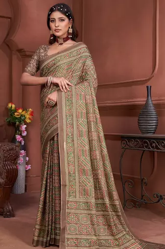 Ajrakh fancy hand block mulmul cotton sarees