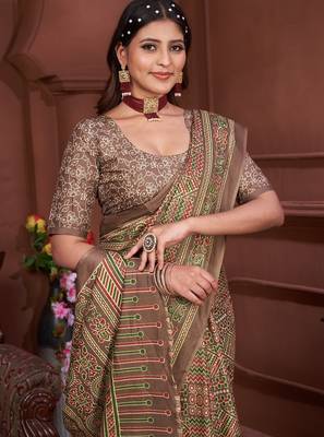 Ajrakh fancy hand block mulmul cotton sarees 2
