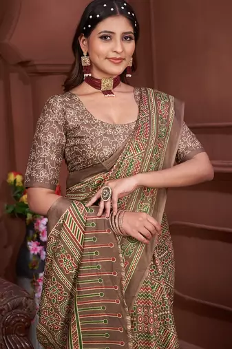 Ajrakh fancy hand block mulmul cotton sarees