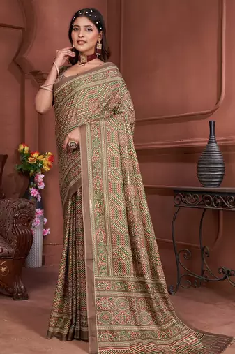 Ajrakh fancy hand block mulmul cotton sarees