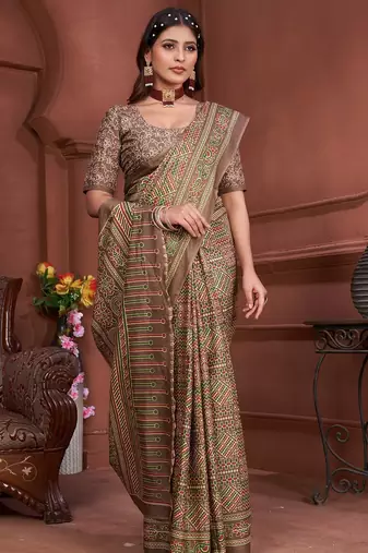 Ajrakh fancy hand block mulmul cotton sarees