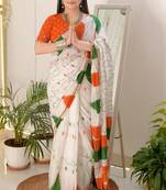 Mulmul cotton hand block printed with mirror work